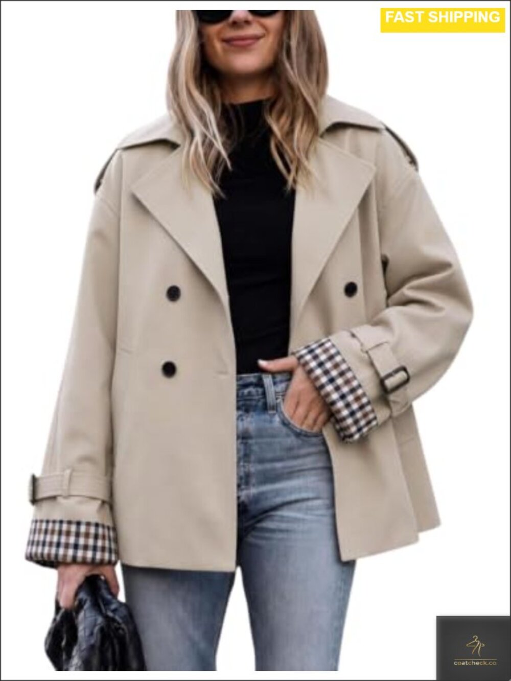 Women's Oversized Cropped Trench Coat 100% Polyester Woven Button Jacket